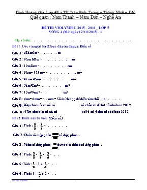 Đề thi violympic môn Toán Lớp 5 - Vòng 4 - Năm học 2015-2016